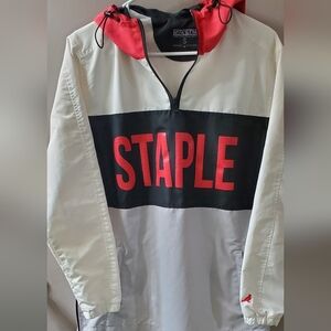 Staple Unisex Red, White, Black, And Gray Lightweight Hooded Jacket. Sz S